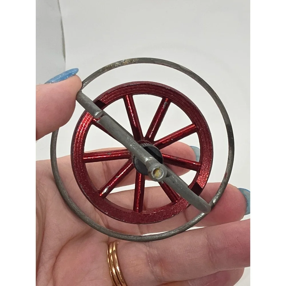Vintage Gyroscope Physics Toy Small Red Silver Fair Condition Spins Smooth